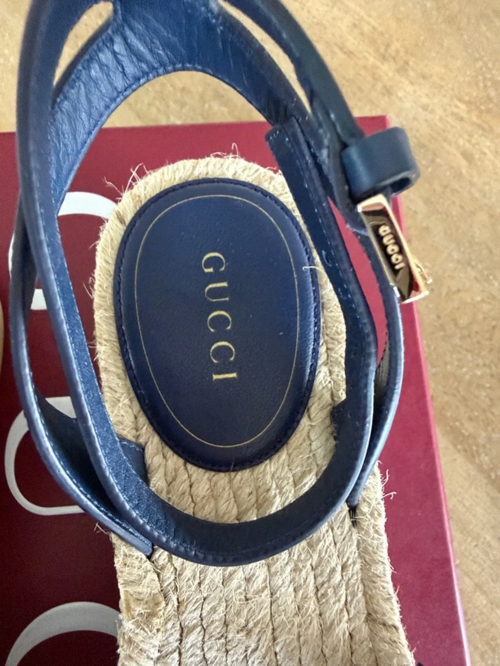 NWT dust bag authentic Gucci Blue Denim GG Horsebit Espadrille Sandals - Picture 5 of 9